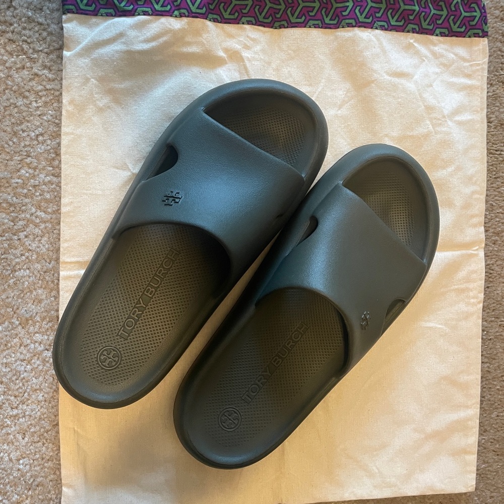 Tory Burch Olive Green Slide Sandals - Picture 2 of 6
